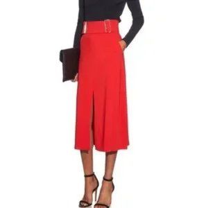A.L.C. RED FRONT SLIT BUCKLE MIDI SKIRT NWT - 8